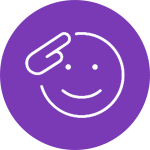 A purple circle with a smiley face in the middle.