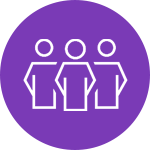 Three people standing in a circle on a purple background